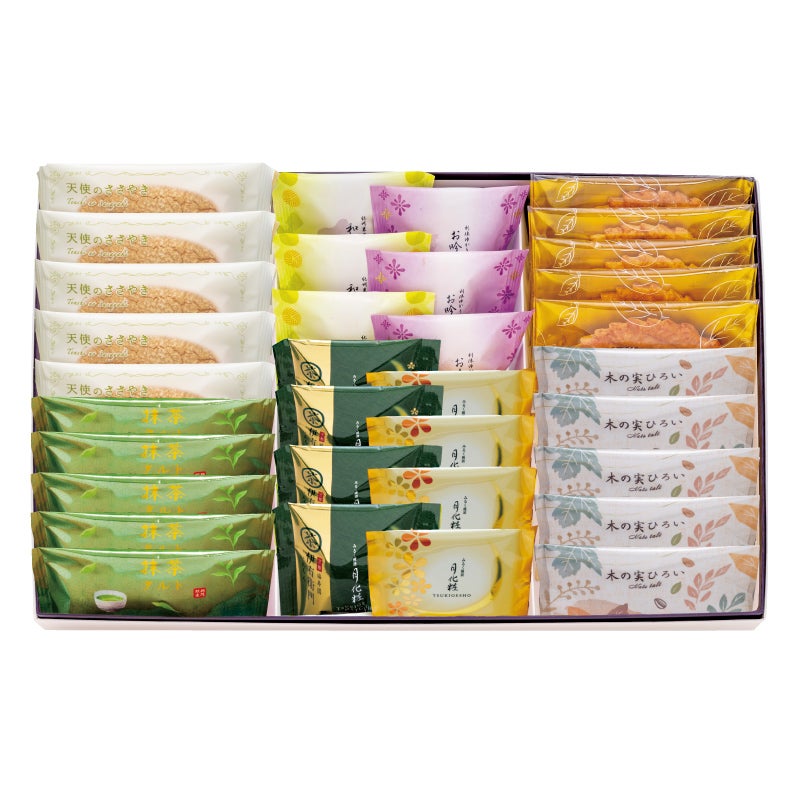 洋菓子詰合せ(天使5個・船出5個・木の実5個・リーフパイ5個・お吟さま3個、和菓山3個、月化粧4個・伊右衛門4個)