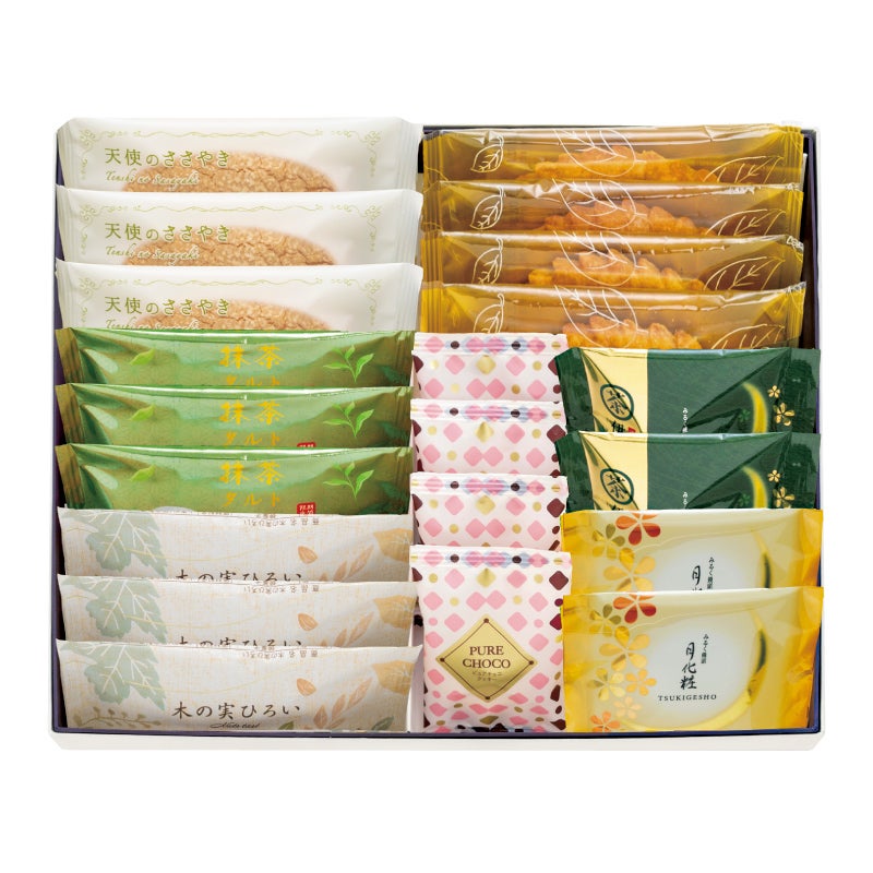 洋菓子詰合せ(天使3個・船出3個・木の実3個・リーフパイ5個・ピュアチョコ4個・伊右衛門2個・月化粧2個)